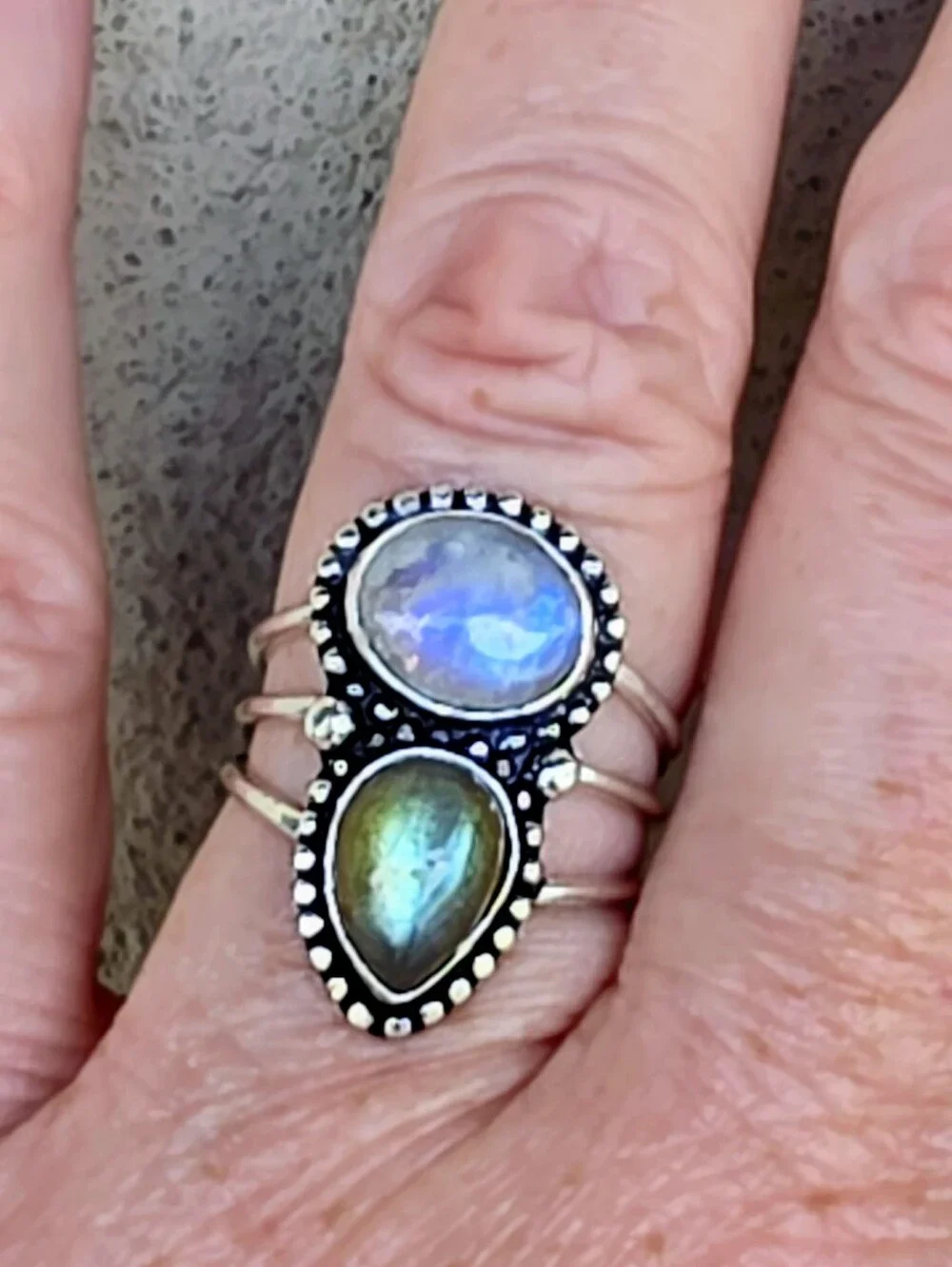 Rainbow Moonstone & Labradorite Gemstone Ring In 925 Sterling Silver (7)